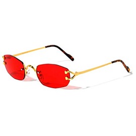 Dweebzilla Savant Slim Rimless Geometric/Oval Luxury Sunglasses (Gold Metallic & Tortoise Frame - Red Lenses)