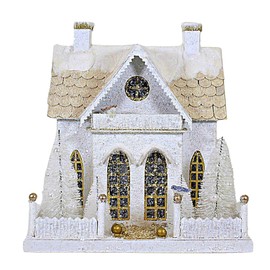 Cody Foster Winter White Cottage Paperboard Putz House Light Up Retro - 1 House 11 Inches - Hou302 - White