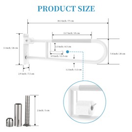 U Shaped Toilet Grab Bar 30.3 Inch, Munzong White Anti-Slip Support Rail, Flip-Up Bathroom Grab Bar with Paper Holder, Stainless Steel Knurled Handicap Safety handrails for Elderly Disabled Pregnant