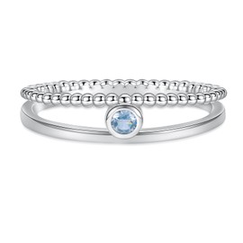 Sterling Silver Birthstone Ring for Women - Colorful Stackable Promise Ring Birthday Anniversary Christmas Jewelry Gifts for Her Mom Wife (March, 8)