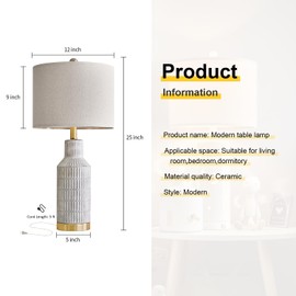 USumkky 25" Modern Ceramic Lamps Single Table Lamp for Living Room Bedroom Farmhouse Nightstand Bedside Lamps