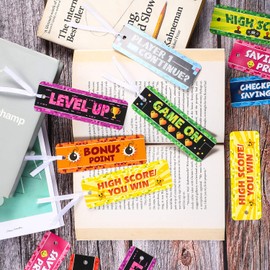 50 Video Game Bookmarks for Gamer Birthday Party, Pixelated Bookmarks for Pixelated Treat Bag Video Game Party Decoration Miner Crafting Paper Tag Card Classroom Awards Teacher