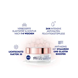 NIVEA Hyaluronic Cellular + Elasticity and Contour Day Care Anti-Wrinkle Day Cream with SPF30.