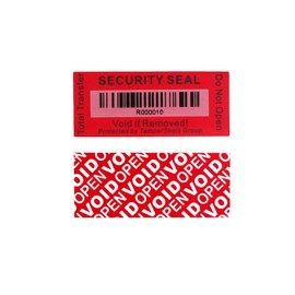 TamperSeals Group - 100 Sheets Red 25x60mm Full Transfer Barcode Tamper Proof Seal Tamper Proof Security Seal VOID Safety Sticker