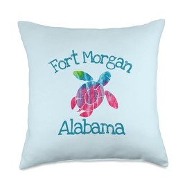 Fort Morgan Alabama Beach Batik Watercolor Loggerhead Turtle Throw Pillow