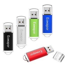 Exmapor 4GB USB Flash Drive Memory Stick Pen Drives 5PCS(Black Silver Red Green Blue)