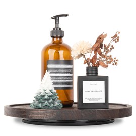 Wood Lazy Susan Organizer Kitchen Turntable for Cabinet Farmhouse Bathroom Decor Round Decorative Tray for Vanity, Counter, Sink, Coffee Table, 11 Inch, Dark brown