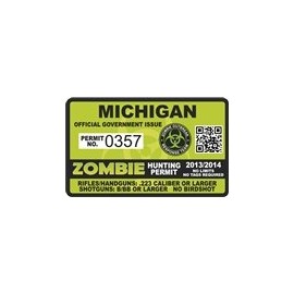 Michigan MI Zombie Hunting Permit Hunter Response Team Unit 4" Outbreak Sticker