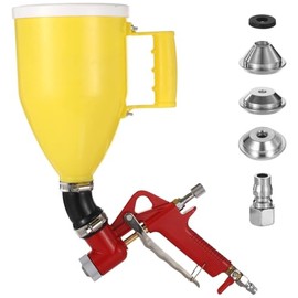 yeesport Drywall Texture Sprayer Hopper, Pneumatic Hopper Spray Gun with Bent Tube, 0.8 Gallon Plastic Cup, 3 Replaceable Nozzles for Wall Ceiling Stucco Plaster Waterproof Coating