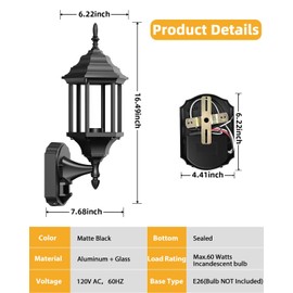 Redluck Motion Sensor Outdoor Lights, 2 Pack 16 inch Dusk to Dawn Outside Porch Lights, Waterproof Anti-Rust Aluminum Outdoor Wall Lights Exterior Lighting Fixtures for House, Garage, Front Door