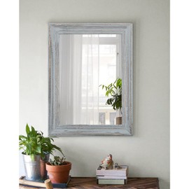 MWAZZLL Wooden Mirror with Framed Rectangular Retro Wall Mirrors Decorative for Bathroom Bedroom Living Room Hallway Entryway Home Decor Grey