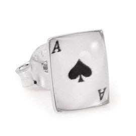 MENS Ace Of Spades Playing Card Single Stud Earring/Ear Stud - 925 Sterling Silver