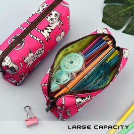Pink Cat Pencil Case Makeup Bag Cat Lover Gift Crazy Cat Lady Toiletry Case Pouch Gifts for Teens Cosmetic Bag Kawaii Box Stationary Gadget Bag