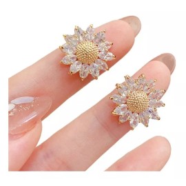 TENDER LIHOME Aretes De Girasol Chapado En Oro Broqueles Zirconia Cúbica