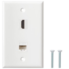 HDMI Ethernet Wall Plate - 1 Port 4K HDMI Keystone to Female, 1 Port CAT6 Keystone to Female - White