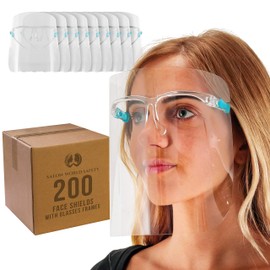 TCP Global Salon World Safety 200 Face Shields with Glasses Frames (20 Packs of 10) - Ultra Clear Protective Full Face to Protect Eyes, Nose, Mouth - Anti-Fog PET Plastic Sanitary Droplet Guard