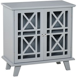 HOMCOM Wood Accent Sideboard Buffet Serveing Storage Cabinet with Fretwork Doors and Elevated Base, Grey