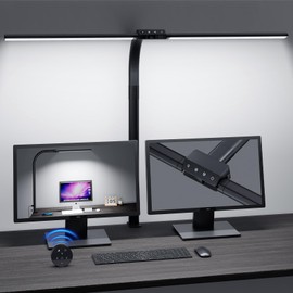 Led Desk Lamp for Office Home-Eye Caring Architect lamp with Clamp,Dual Screen Computer Monitor Gooseneck Smart Light-24W Bright Auto DimmingTable Light with Rotatable Swing Arm for Workbench Computer