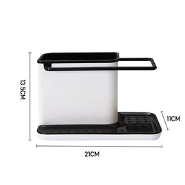 Warmiehomy Sink Caddy Kitchen Organiser, Sink Caddy Tidy Organiser for Washing Up, Sponges, Brushes with Removable Drip Tray, PP Plastic, 21×11×13.5CM, Black and white