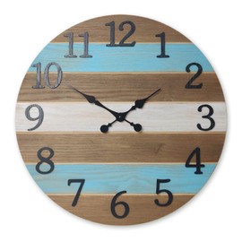 Blue Solid Wood Clocks Battery Operated 16 Inch Rustic Wall Clock Non Ticking Analog Large Office Clock for Wall