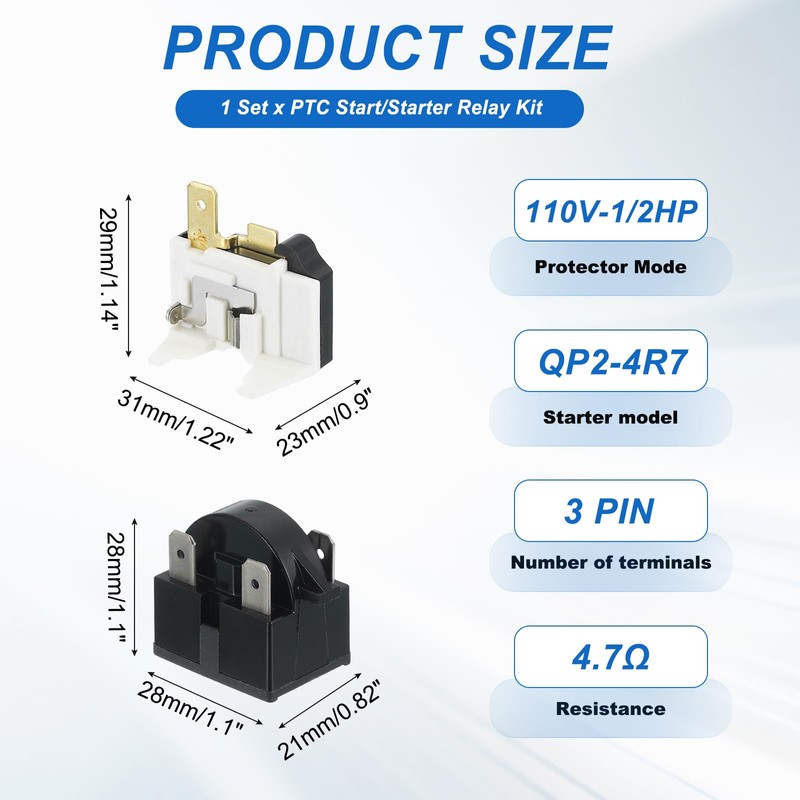 sourcing map PTC Refrigerator Starter Relay 4.7 Ohm 3 Pin