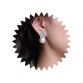 Allereya Vintage Crystal Pearl Dangle Earrings Rhinestone Flower Drop Earrings Silver Cz Pearl Dangle Earrings Cz Sparkly Flower Pearl Earrings Jewelry for Women and Girls (Silver)