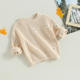 YINGISFITM Baby Girl Chunky Knit Sweater Embroidery Crochet Crewneck Sweatshirt Fall Winter Sweaters for Toddler Newborn (Cream, 18-24 Months)