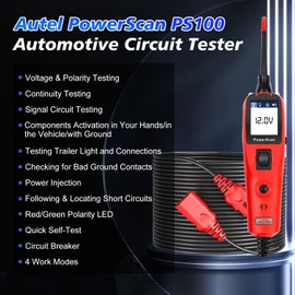 Autel PowerScan PS100 Power Circuit Probe Tester, Breaker Finder, 12V 24V Automotive Electrical Diagnostic Tool with 20ft Extension Cable, AVOmeter, Test Light, Continuity Checker, for 99% Cars
