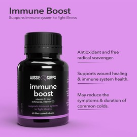 AussieSupps Immune Boost – Supports Immune Health with Vitamin C, Zinc, Vitamin D and Echinacea (60 Tablets)