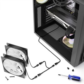 deleyCON 15 cm 3-Pin Fan Y-Cable Nylon - Robust Adapter Cable for Efficient PC Cooling - 2 Fans on One Connection - Black