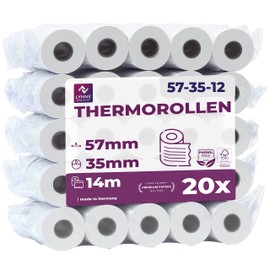 Ec-Cash Thermal Rolls 57 mm x 14 m x 12 mm - Till Rolls - Thermal Paper - Receipt Rolls for ATM - Credit Card Readers - with SEPA Direct Debit Text (EC-Cash - 57 x 35 x 12-14 m with LST - 20 Rolls)