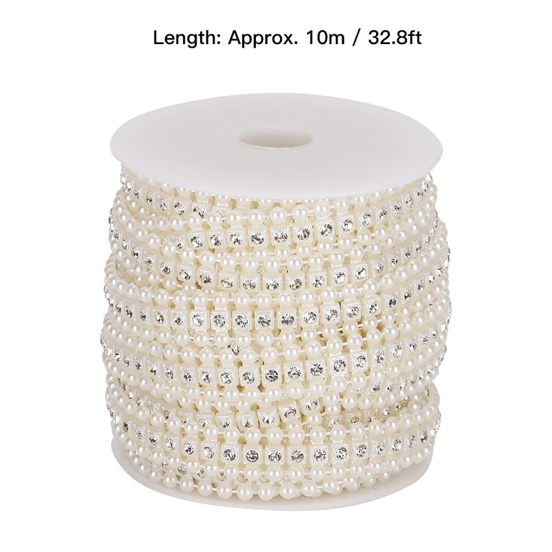 10m Beautiful Faux Pearl Bead String with Artificial Diamonds Decoration