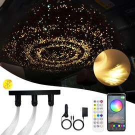 Twinkle Fiber Optic Light,20W Starlight Headliner Kit with APP/RF Remote Music Mode for Car Home Star Ceiling Sky Decoration,3 Hole RGBW Light Engine+300pcs 0.03in 6.5ft Optical Fiber Cables