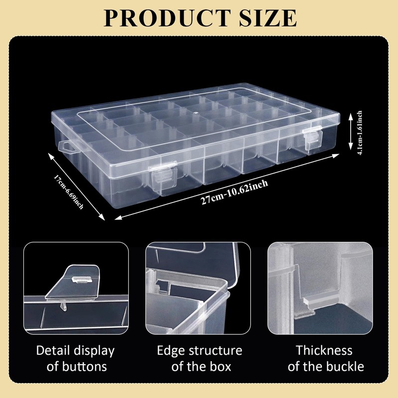 1 Pack 36 Grids Plastic Organizer Container with Adjustable Dividers,