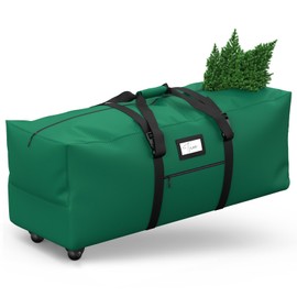 BROSYDA BROSYDA Rolling Christmas Tree Storage Bag, Fits Up to 7.5 ft Artificial Xmas Disassembled Trees. Extra Large Storage Container with Wheels and Handles. Against Dust, Insects, and Moisture (Green)