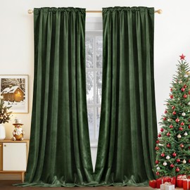 Nemia Olive Green Velvet Curtains Thermal Insulated Blackout Curtain for Bedroom Window Living Room Darkening Luxury Vintage 120 Inches Long Heavy Drapes Panels Rod Pocket Set of 2