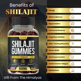 Shilajit Gummies - 3 in 1 with Sea Moss, Black Seed Oil, Ashwagandha - Natural Formula Shilajit Supplement 85+ Trace Minerals, Pure Himalayan Shilajit Gold Gomitas De Shilajit, USA Made (60 Gummies)