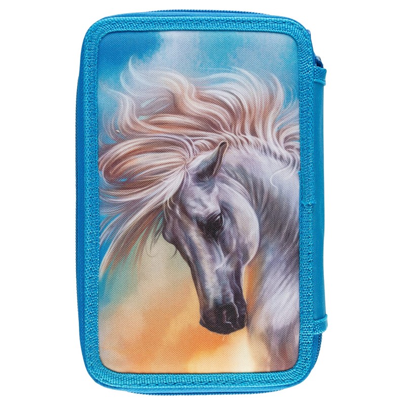 Idena, lightblue, Triple pencil case horse