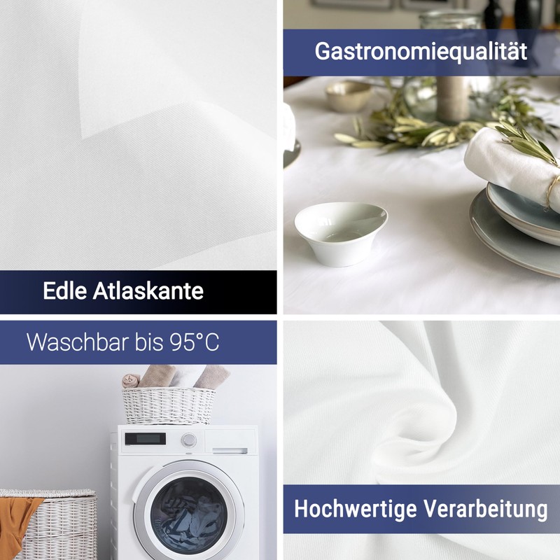 Zollner Tablecloth, Various Sizes, Cotton, Satin Edge, Square, White, 082,