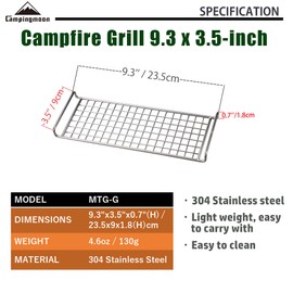 CAMPINGMOON 304 Stainless Steel Cooking Grates for Camping Stove Grill Campfire Open Fire with Carry Bag (【G type】L 9.3'' x W 3.5'' x H 0.7'' (MTG-G))