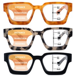 LOVIVY 3 Pack Square Progressive Multifocal Reading Glasses for Women Men Oprah Style Multifocus Blue Light Readers+1.5