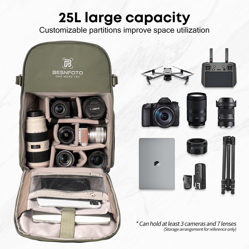 Besnfoto Camera Backpack Waterproof Bag Professional Travel Photography Bag Large