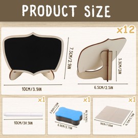 Mini Chalkboard with Stand Set, 12 Pieces Wooden Boards for Labelling, Erasable Memo Board, Table Signs with 2 Pens and 1 Cleaning Cloth, Small Wooden Chalkboard for Buffet, Table Decoration (Style 2)