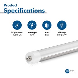 BLKKAP 42 in. (3.5 ft.) T8 LED Tube Light, FA8 Single Pin Base, 17W, 1870Lm, 4100K Cool White, Type A Plug & Play (Works with Existing Ballast), Replacement for 23W F42T8/CW, 2 Pack