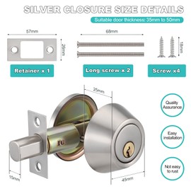 Coolty Deadbolt Lock Set, Single Cylinder Deadbolt Lock with Key Security for Entrance Door (Silver)