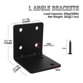 MOZCORN 4 Pack L Brackets for Wood Matte Black Strong Corner Brace, Ribbed Corner Brackets for Wood Projects Furniture Fix and Replacement, Easy to Install, 2.5 x 2.75 x 2.75 in