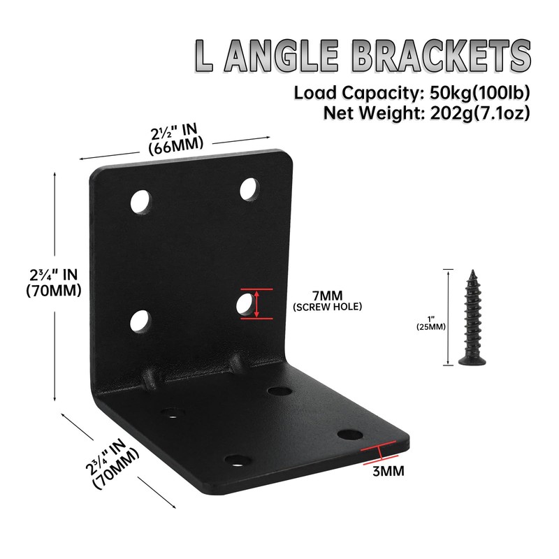 MOZCORN 4 Pack L Brackets for Wood Matte Black Strong