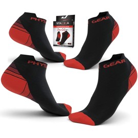 Physix Gear Plantar Fasciitis Compression Socks for Women & Men, Ankle Support, Arch Support, Running, Travel Socks, Black/Red, L/XL