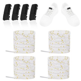 LT Easiyl No Tie Elastic Shoelaces Magnetic Buckle & Shoelaces Tieless Lazy Laces fit Sneakers Canvas Boots for Cycling Walking, 2pair Matte Black Buckle + 2pair White Shoelace, Multisize