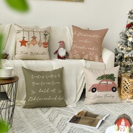 Artoid Mode Baubles Tree Truck Theme Beautiful Holidays Merry Christmas Cushion Covers Set of 4 45 x 45 cm Winter Decorative Cushion Cover Couch Living Room Decoration